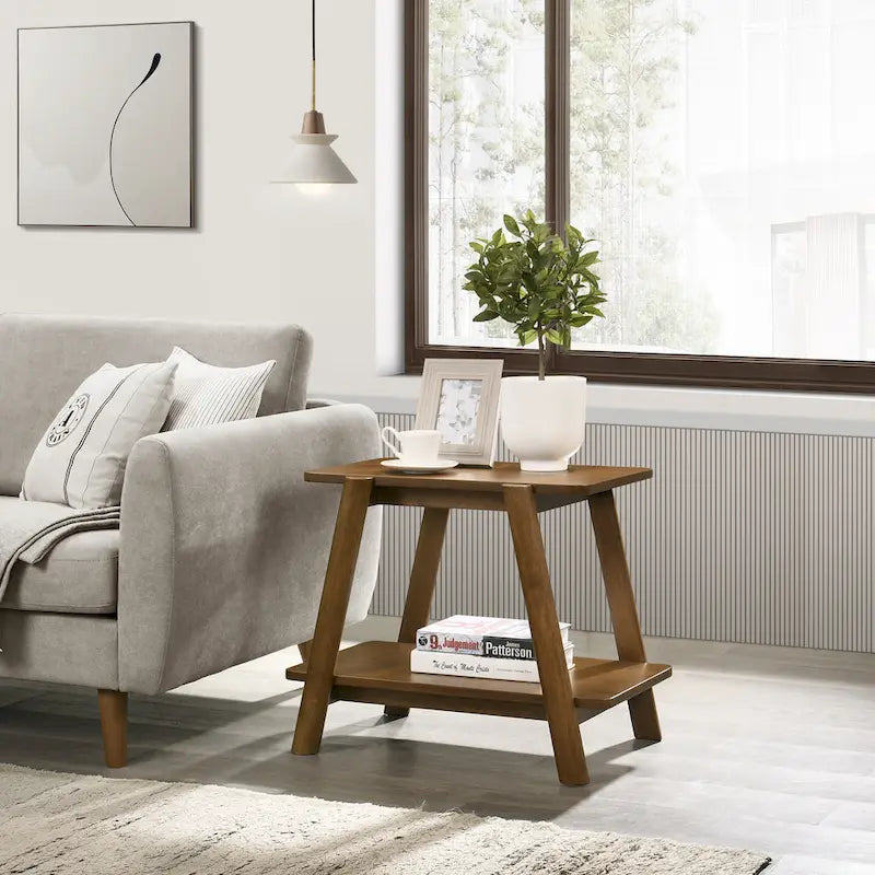 Tavolino con ripiano in legno Mid-Century Modern, finitura noce