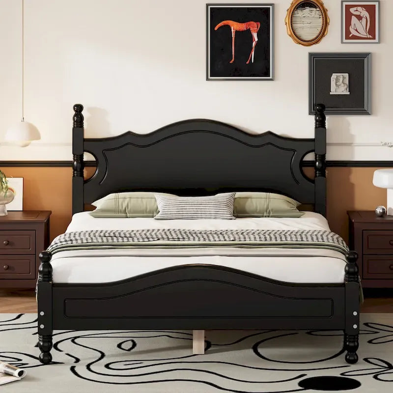 Letto a piattaforma in legno di pino con testiera
