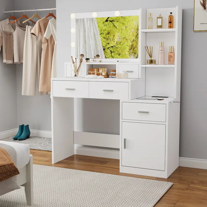 Tavolo da Trucco con Cassetti e Armadietto Contenitore - 40 x 110 x 142 cm