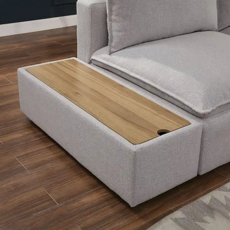Console portaoggetti imbottita in tessuto grigio chiaro contemporaneo da 43 pollici
