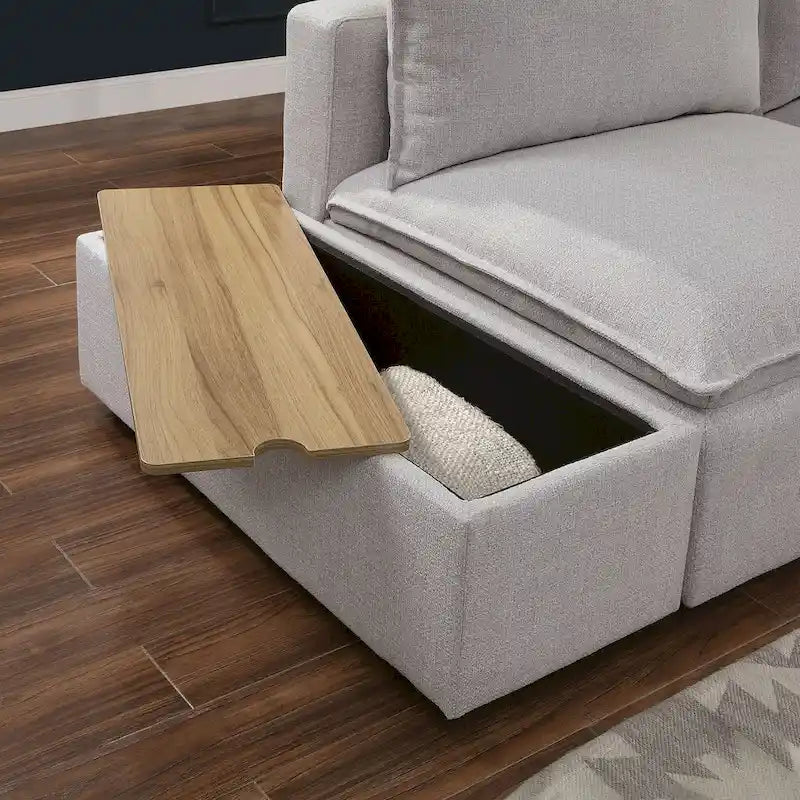 Console portaoggetti imbottita in tessuto grigio chiaro contemporaneo da 43 pollici