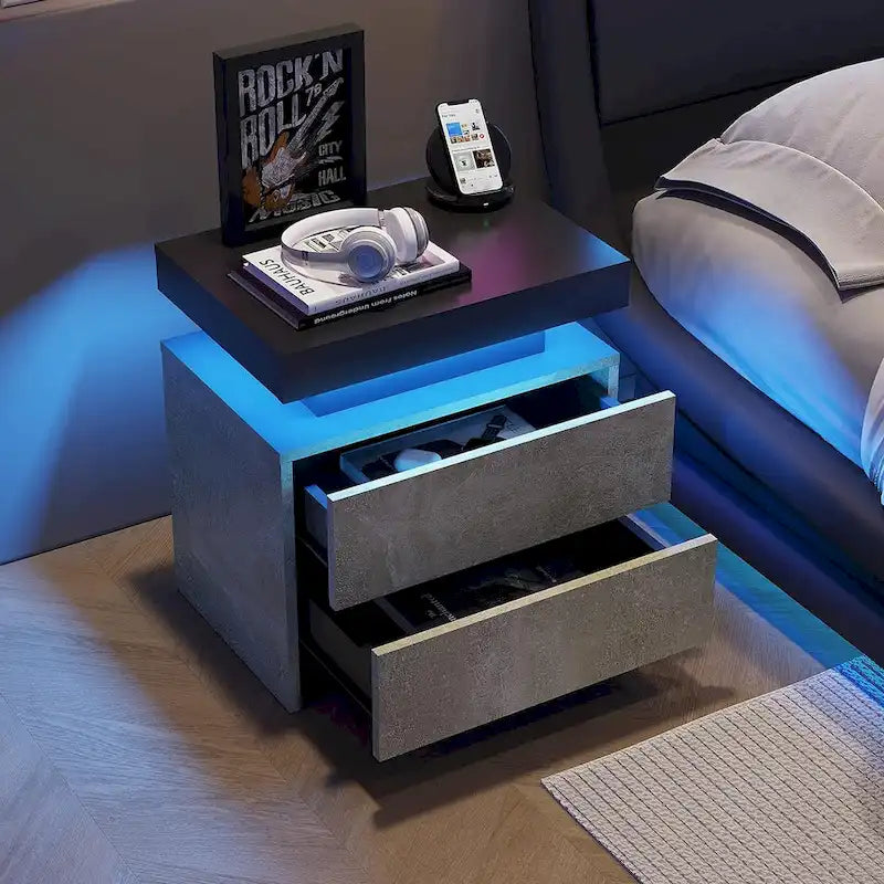 Comodino a 2 cassetti con luci a LED
