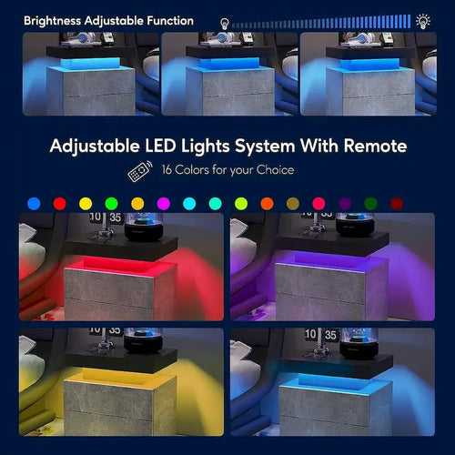 Comodino a 2 cassetti con luci a LED