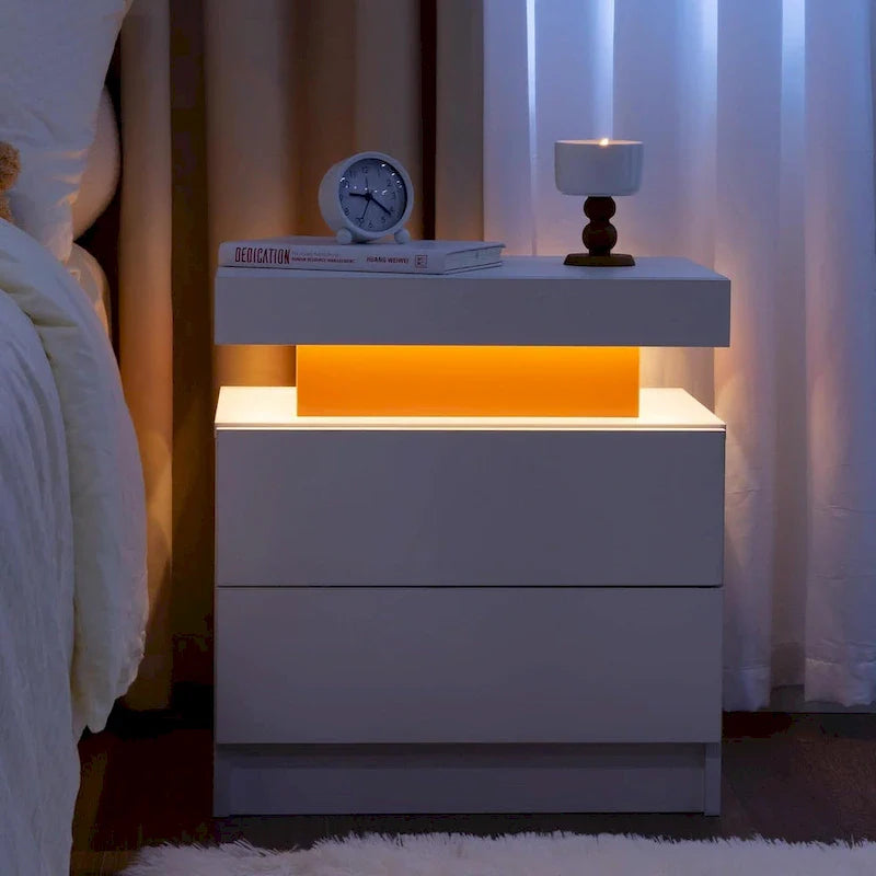 Comodino a 2 cassetti con luci a LED