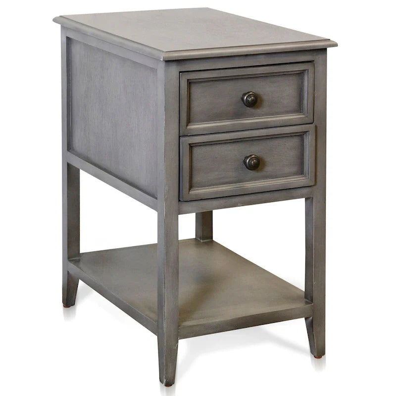 Comodino vintage grigio a due cassetti