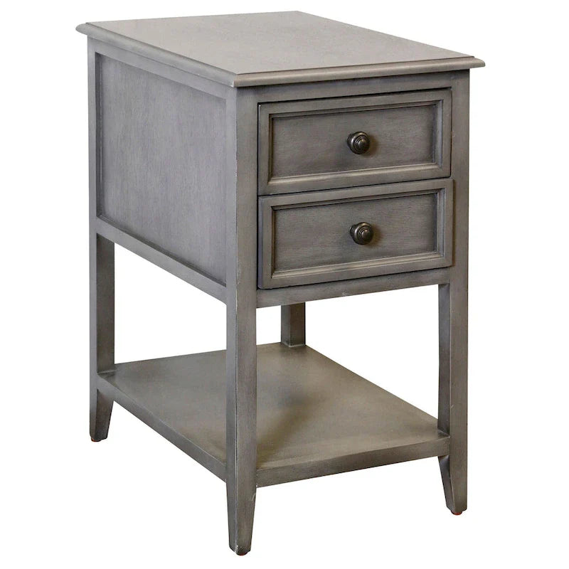 Comodino vintage grigio a due cassetti