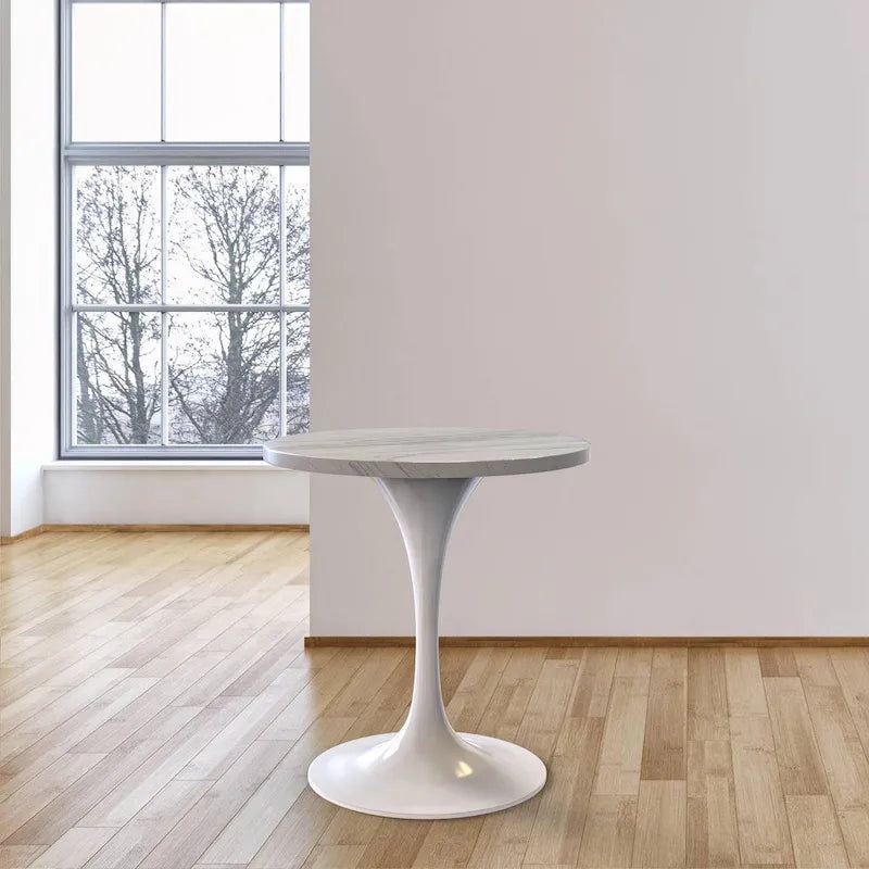 Tavolo da pranzo rotondo con piano in resina e base a piedistallo in acciaio bianco
